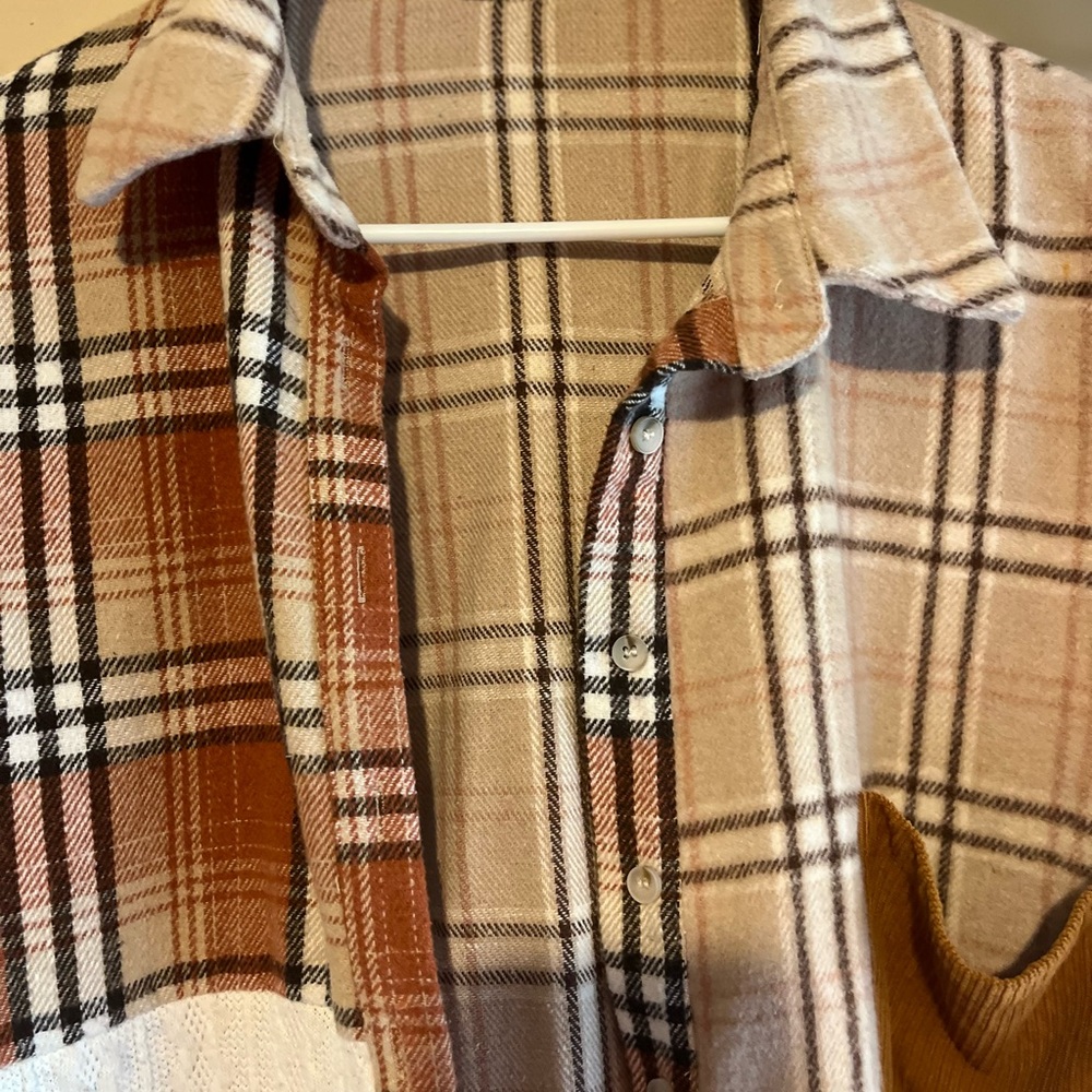 Plaid Patchwork Button-Up Shirt - image 2